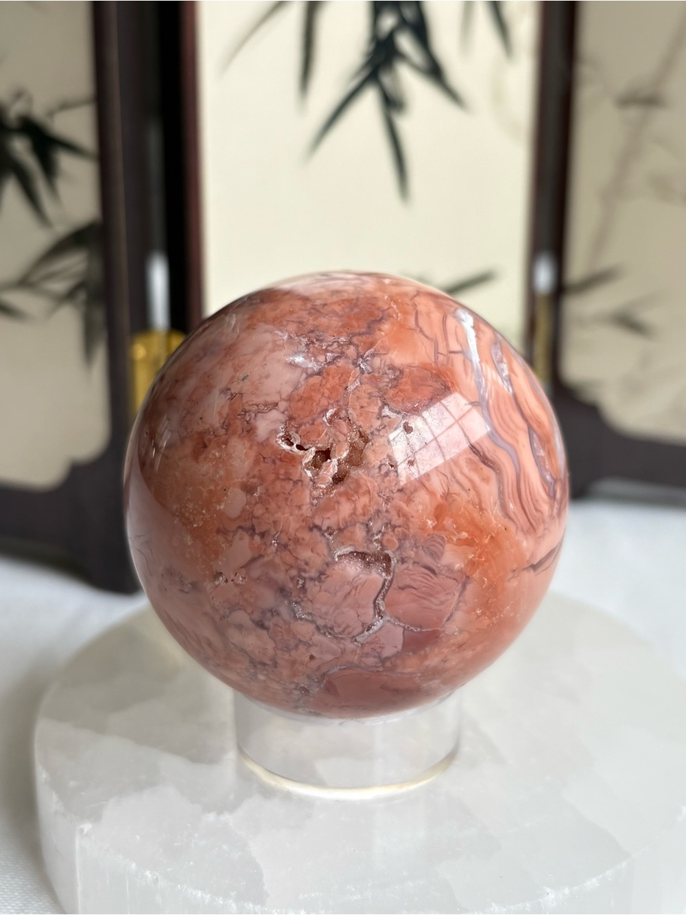 Cotton candy agate sphere
